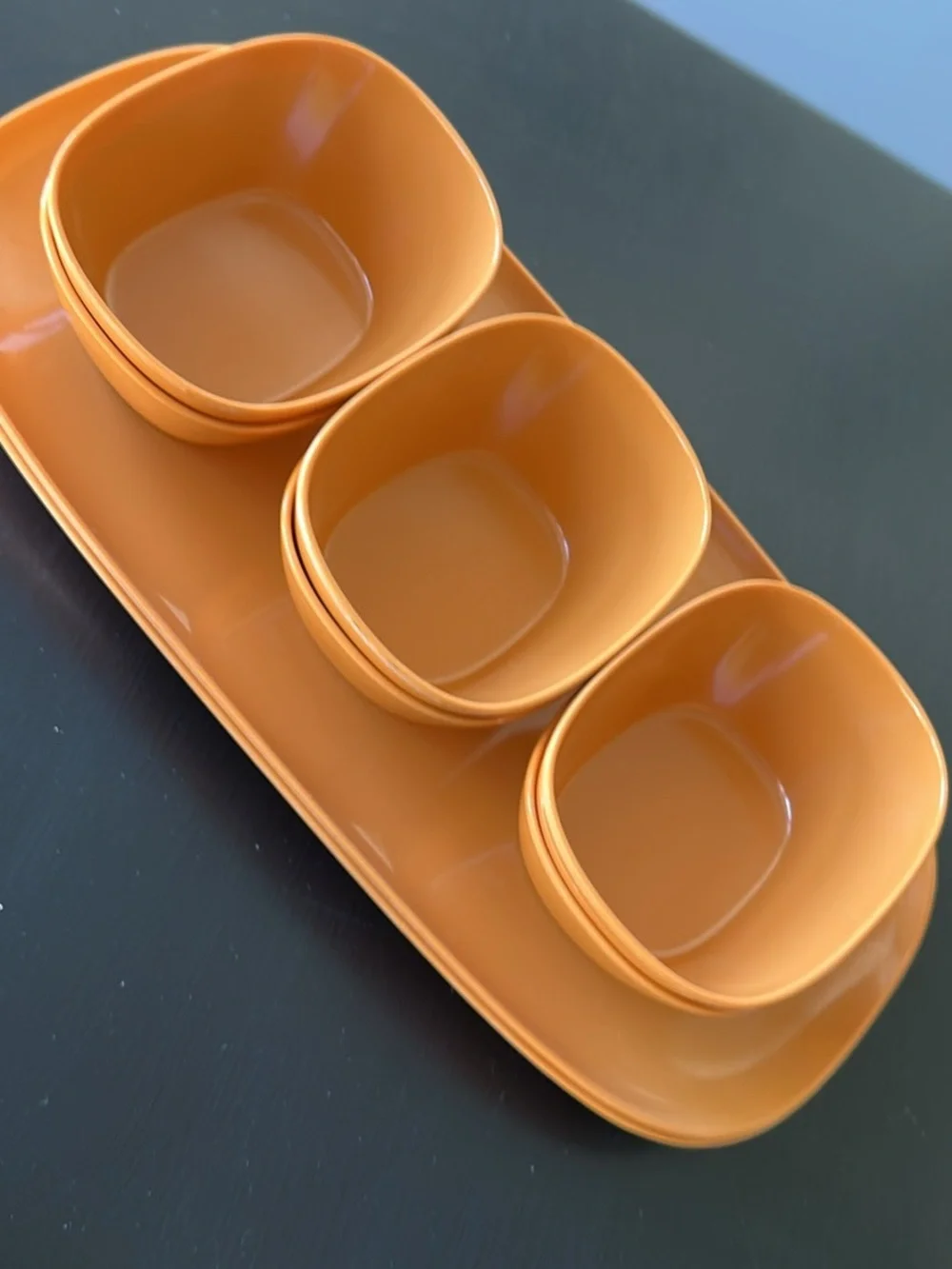 Pier One pumpkin Orange melamine Serving Bowl and Dip Set